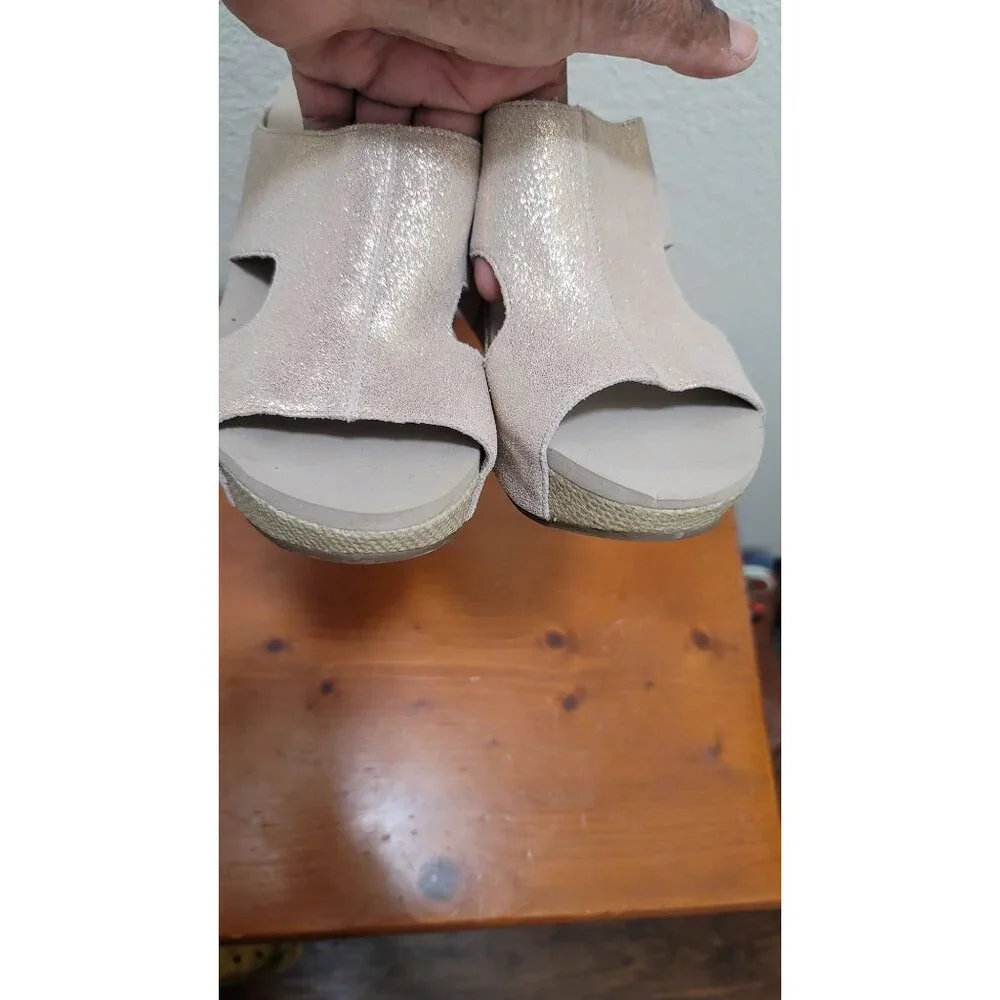 Yellowbox Basic Sage Leather  Metallic Womens Glittery Beige Wedge Sandals - Siz